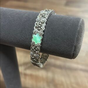 Elegant Silver and Green Floral Bracelet